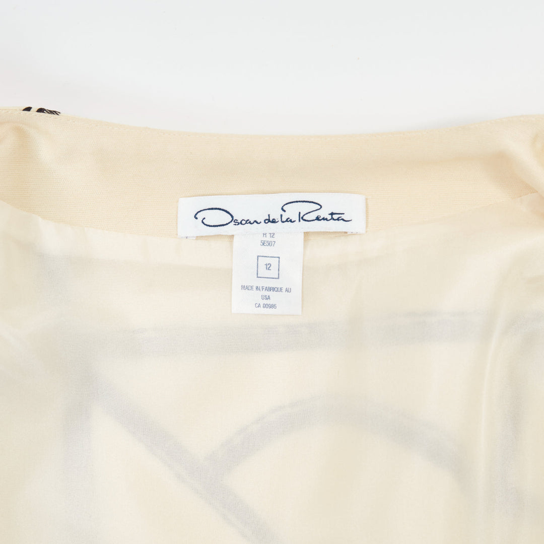OSCAR DE LA RENTA 2012 beige black abstract mesh overlay cropped jacket US12 2XL
