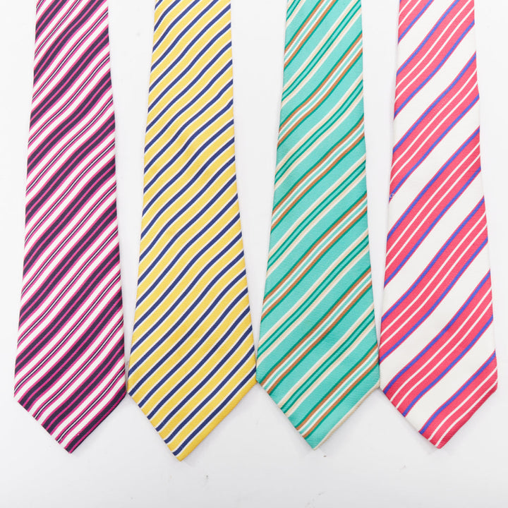 KITON NAPOLI Set of 4 100% silk green pink yellow purple  diagonal stripes tie