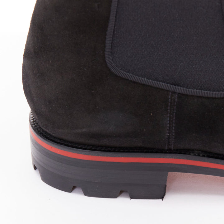 CHRISTIAN LOUBOUTIN Alpinosol Flat black suede lug sole Chelsea boot EU43