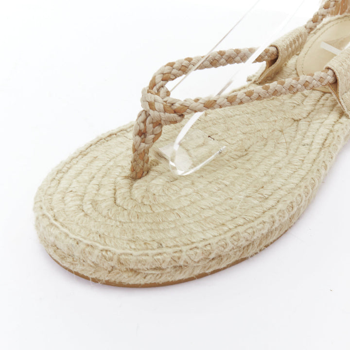 DIOR 2020 Diorexpress nude embroidered cotton rope tie jute sandals EU37