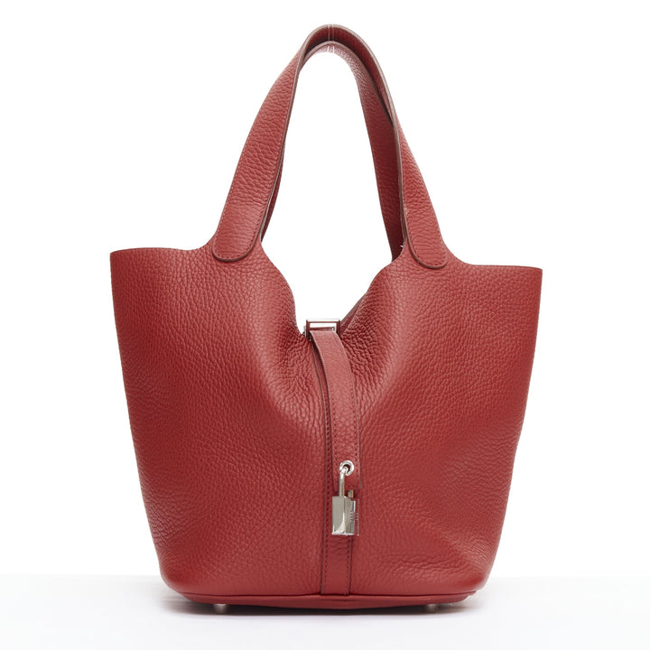 HERMES Picotin Lock 22 red clemance palladium hardware tote bag