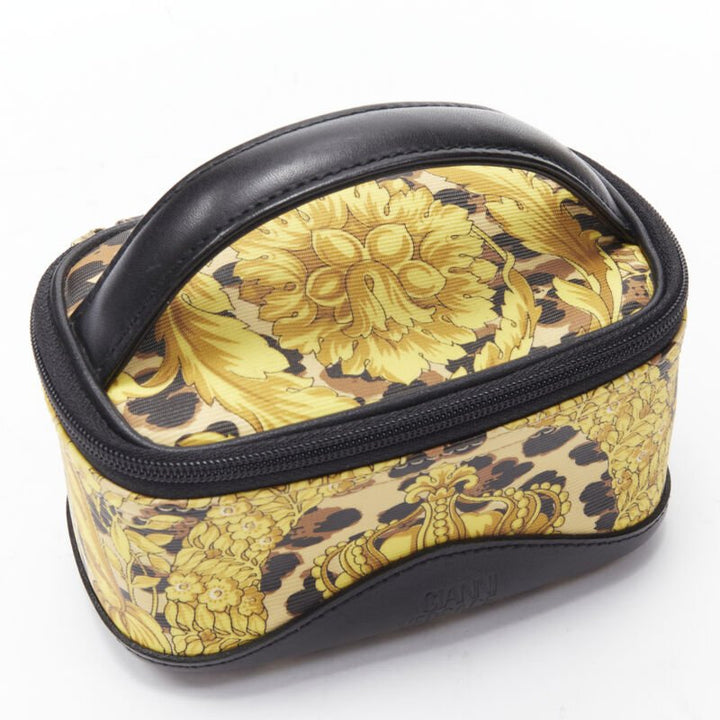 GIANNI VERSACE gold barocco baroque leopard print leather top handle micro bag