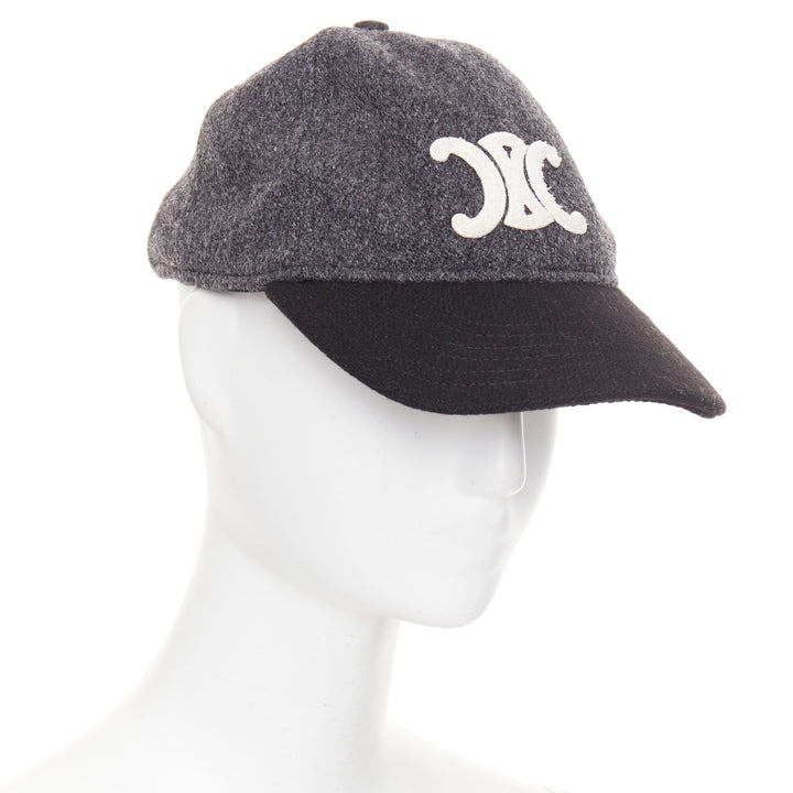 CELINE Triomphe Baseball Cap grey black two-tone wool white curved brim cap M