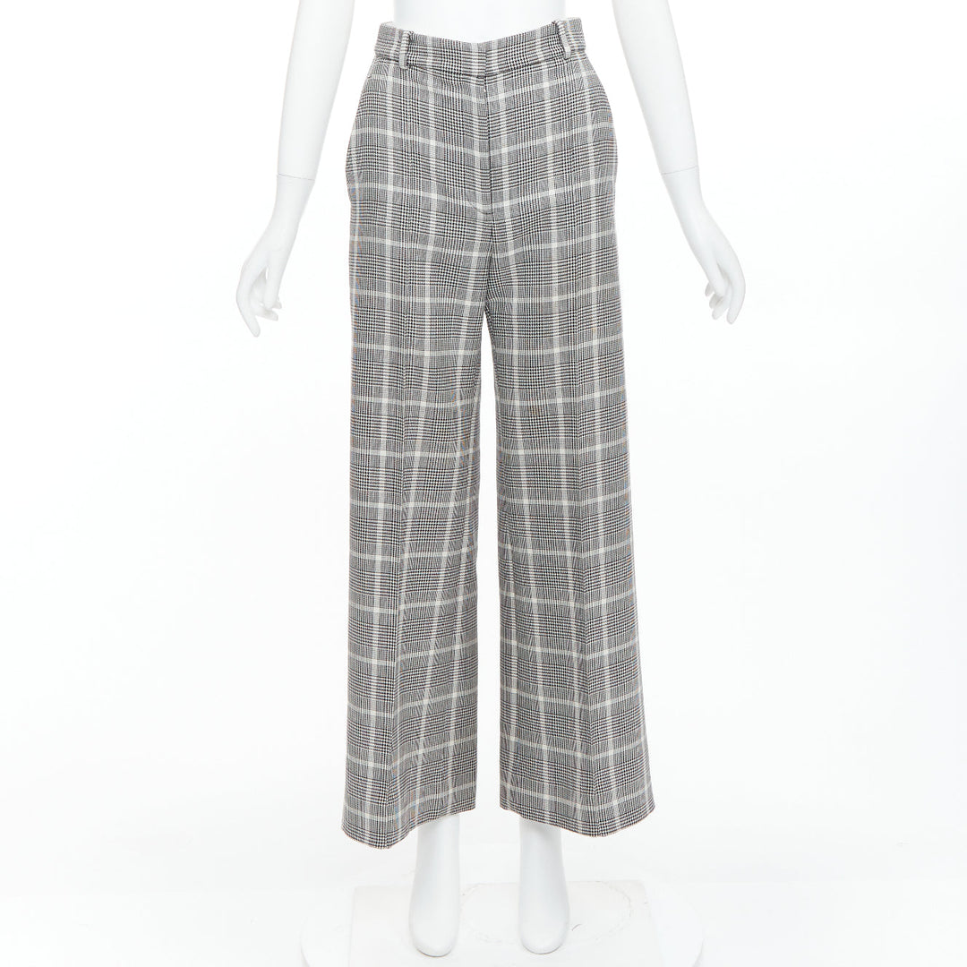 STELLA MCCARTNEY grey white houndstooth checkered wide leg pants IT36 XXS