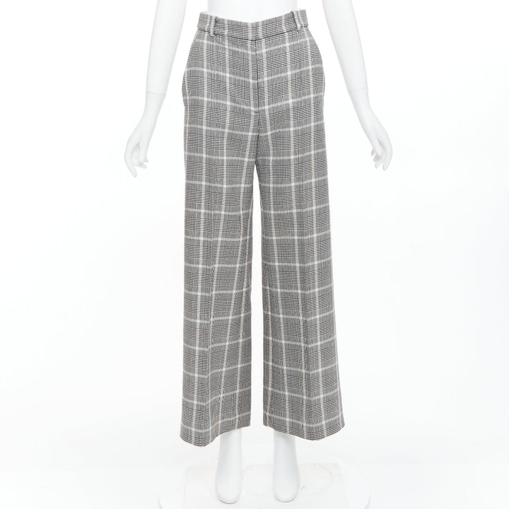 STELLA MCCARTNEY grey white houndstooth checkered wide leg pants IT36 XXS