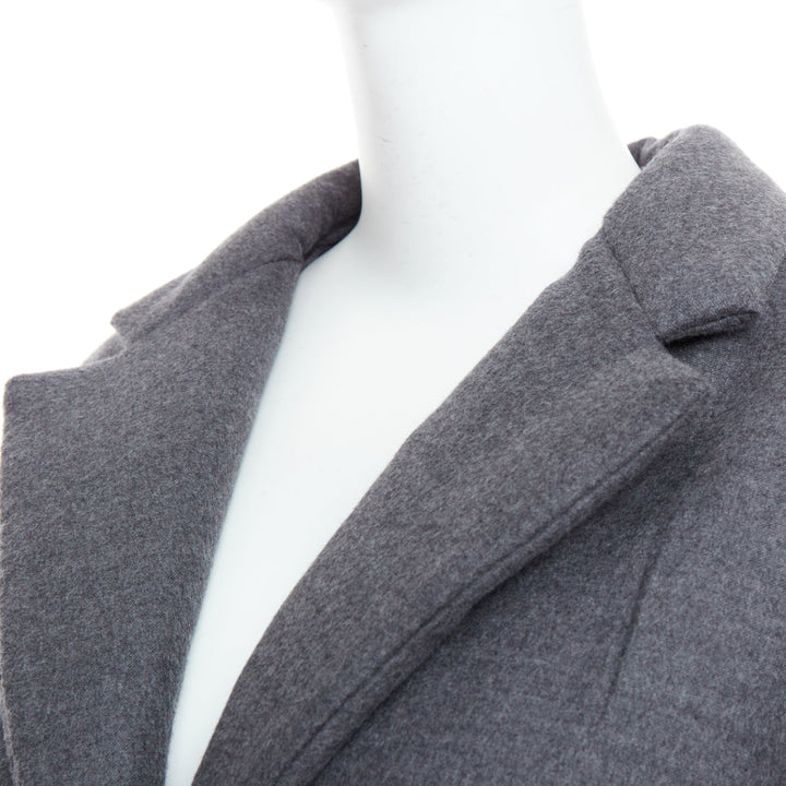 PRADA 2022 grey cashmere wool leather logo belt padded coat IT40 S