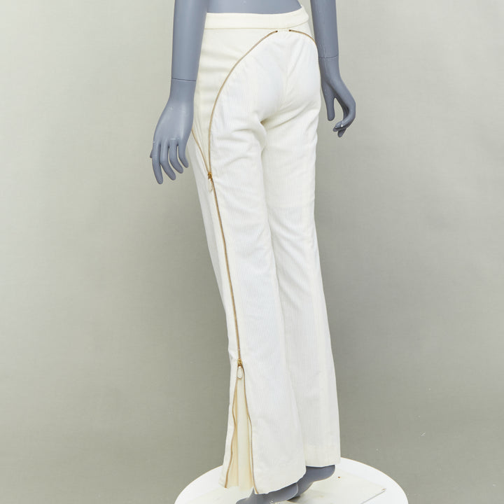 ALEXANDER MCQUEEN 2003 Vintage cream cotton blend zipper side flare pants IT40 S