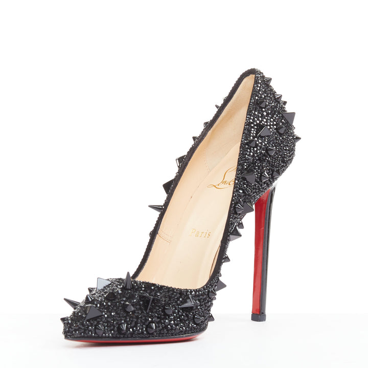 CHRISTIAN LOUBOUTIN Pigalili 120 black strass crystal spike stud pumps EU37