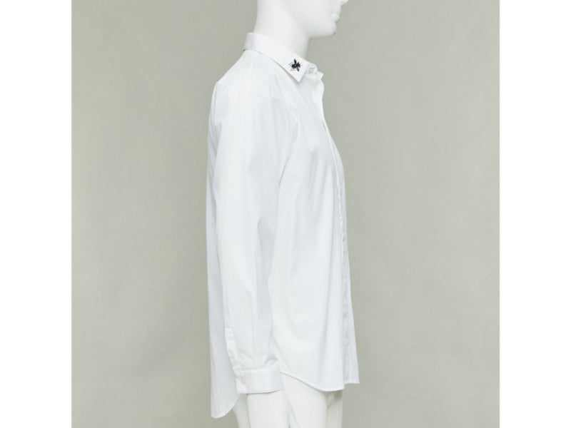 DIOR HOMME white cotton black beaded triple bee collar dress shirt EU40 L