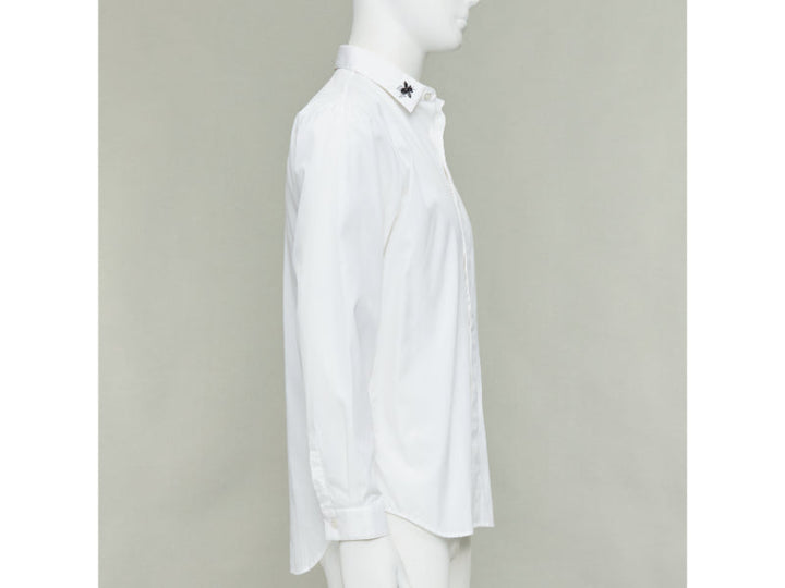 DIOR HOMME white cotton black beaded triple bee collar dress shirt EU40 L