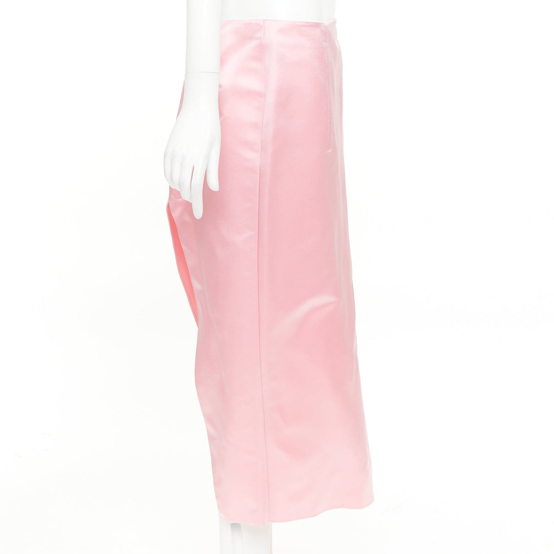 PRADA 2022 Raf Simons Runway pink double satin high rear split midi skirt IT42 M