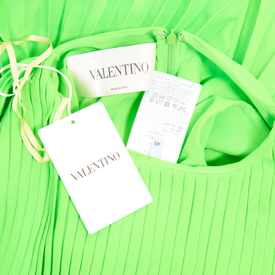 VALENTINO 2019 neon green accordion pleated caped shoulder crepe dress IT40 S