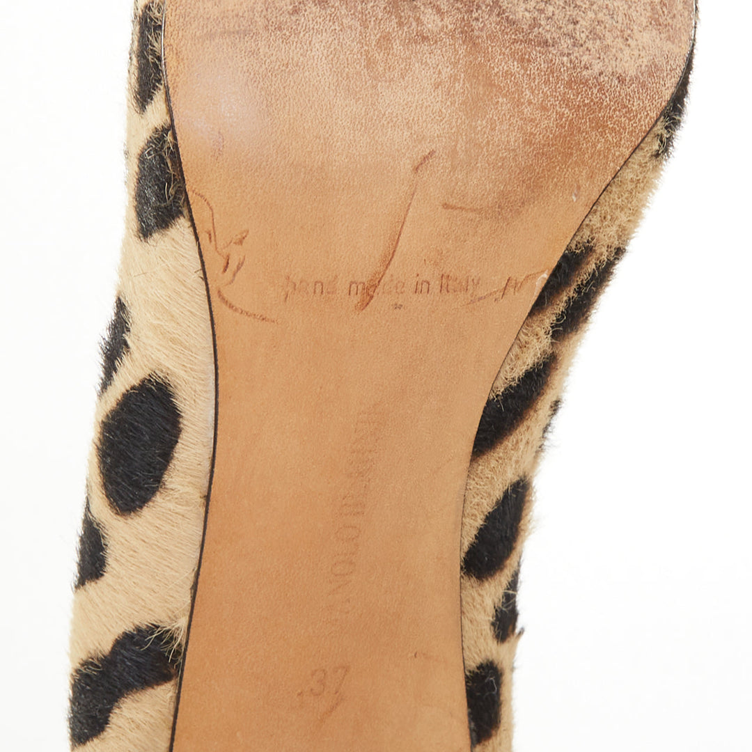 MANOLO BLAHNIK Vintage leopard print calf hair suede bow pointed toe pumps EU37