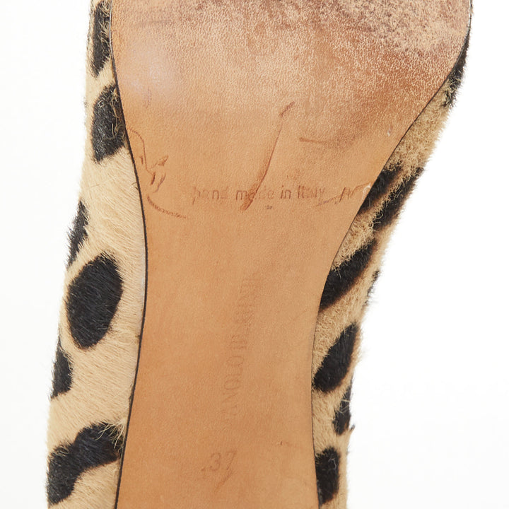 MANOLO BLAHNIK Vintage leopard print calf hair suede bow pointed toe pumps EU37