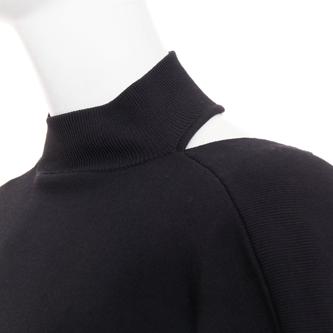 SOLACE LONDON Samara black viscose blend ruched sleeves cropped pullover UK8 S