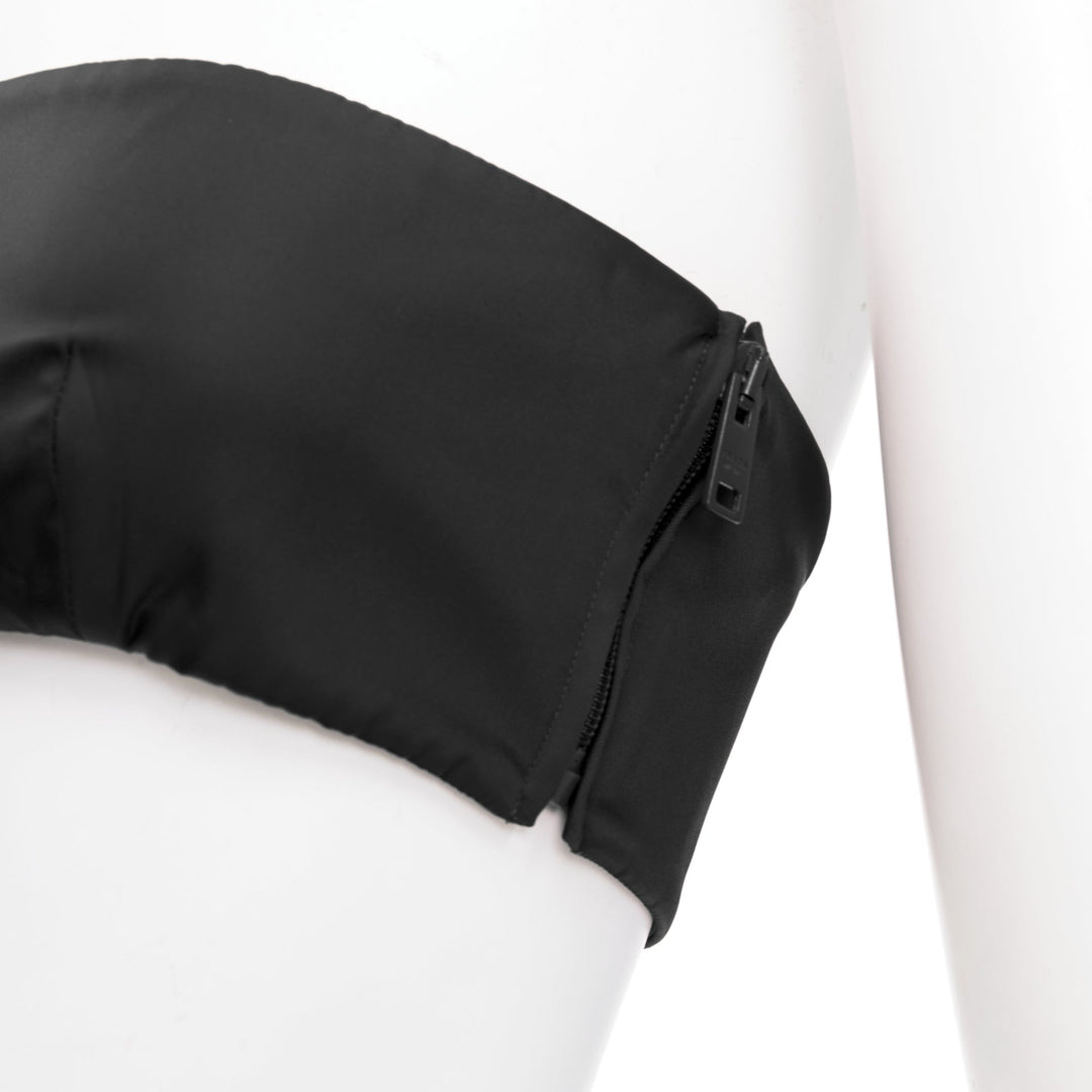 PRADA Re-Nylon black triangle logo plate strapless bustier tube top IT42 M