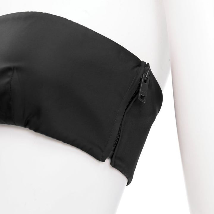PRADA Re-Nylon black triangle logo plate strapless bustier tube top IT42 M
