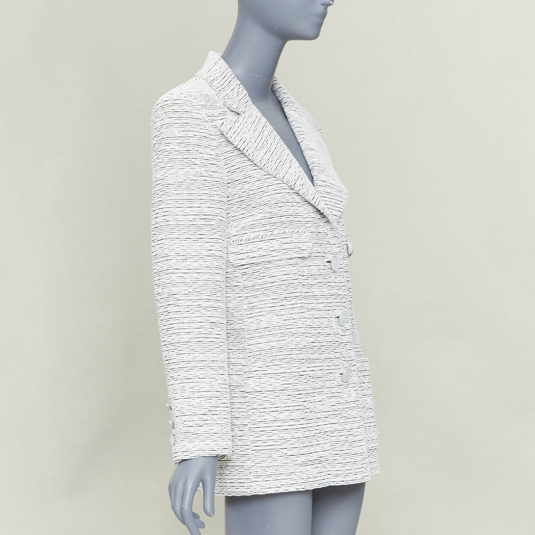 CHANEL 2019 Runway By the Sea white metallic tweed oversized blazer jacket FR42