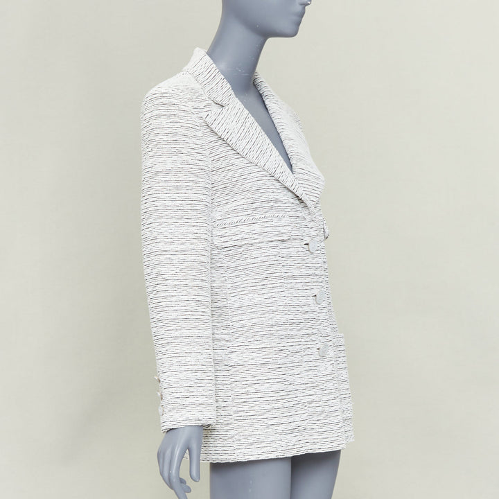 CHANEL 2019 Runway By the Sea white metallic tweed oversized blazer jacket FR42