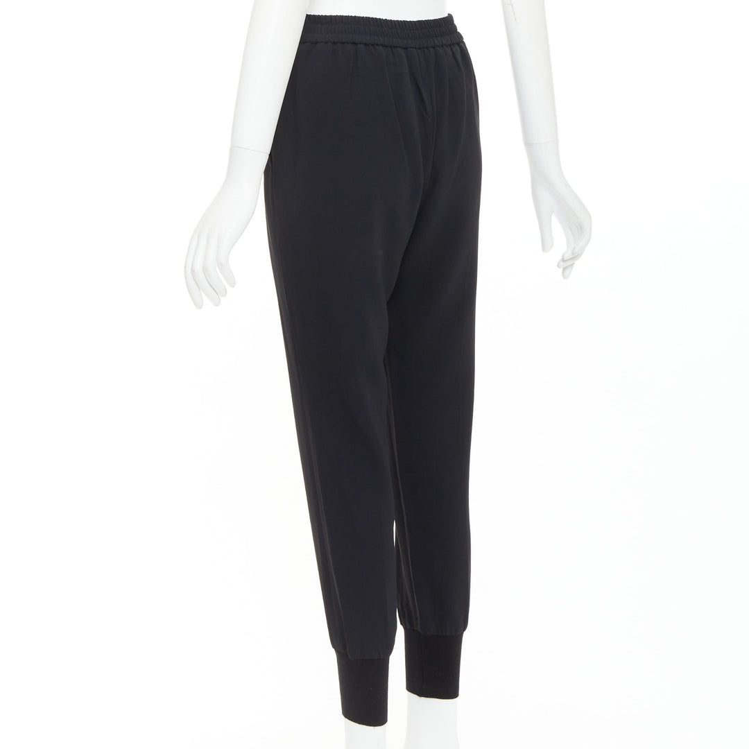 STELLA MCCARTNEY black cotton rib trim ruched back jogger pants IT36 XXS