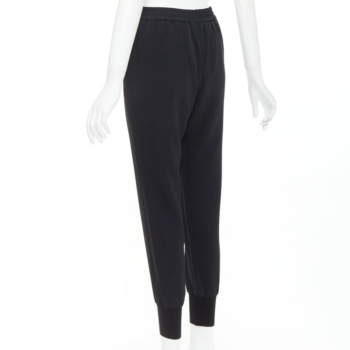 STELLA MCCARTNEY black cotton rib trim ruched back jogger pants IT36 XXS
