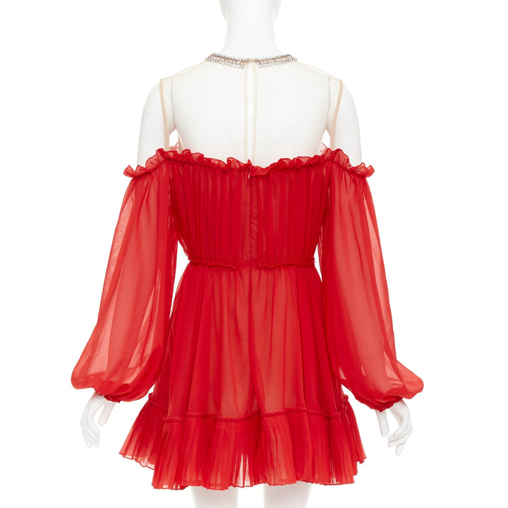 GIAMBATTISTA VALLI H&M 2019 Runway red chiffon crystal necklace dress IT40 XS
