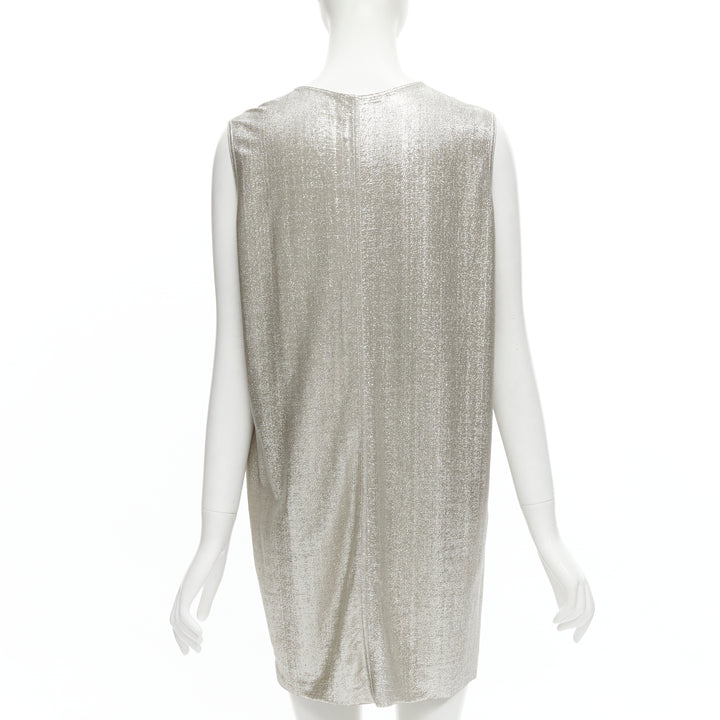 RICK OWENS LILIES silver metallic scoop neck boxy relaxed tank dress IT42 M