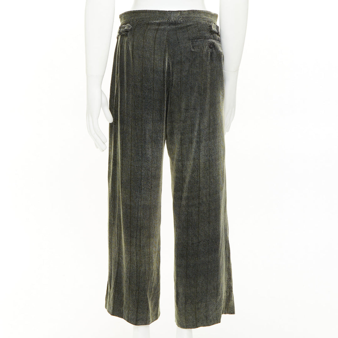 GIORGIO ARMANI green black rayon blend velvet  wide cropped pants IT46 S