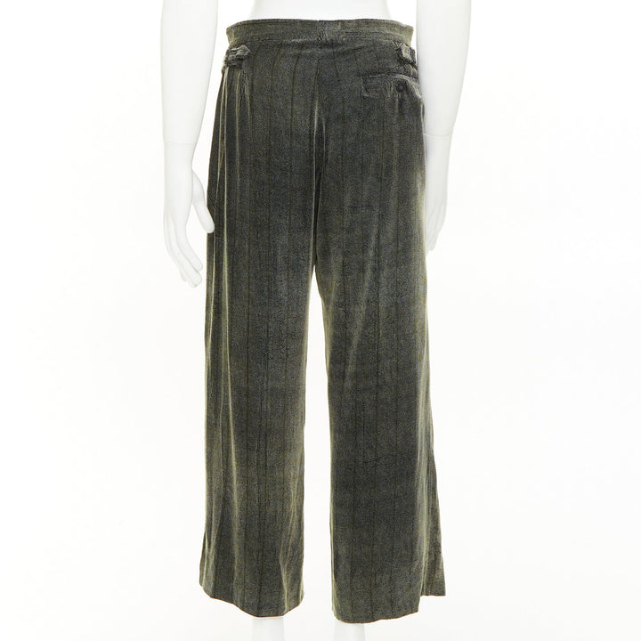 GIORGIO ARMANI green black rayon blend velvet  wide cropped pants IT46 S