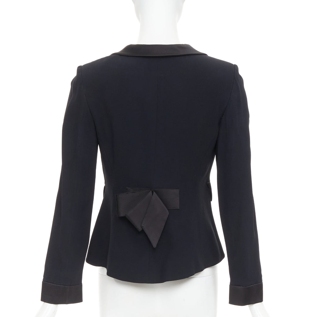 EMPORIO ARMANI black satin peak lapel cropped tuxedo blazer IT40 S