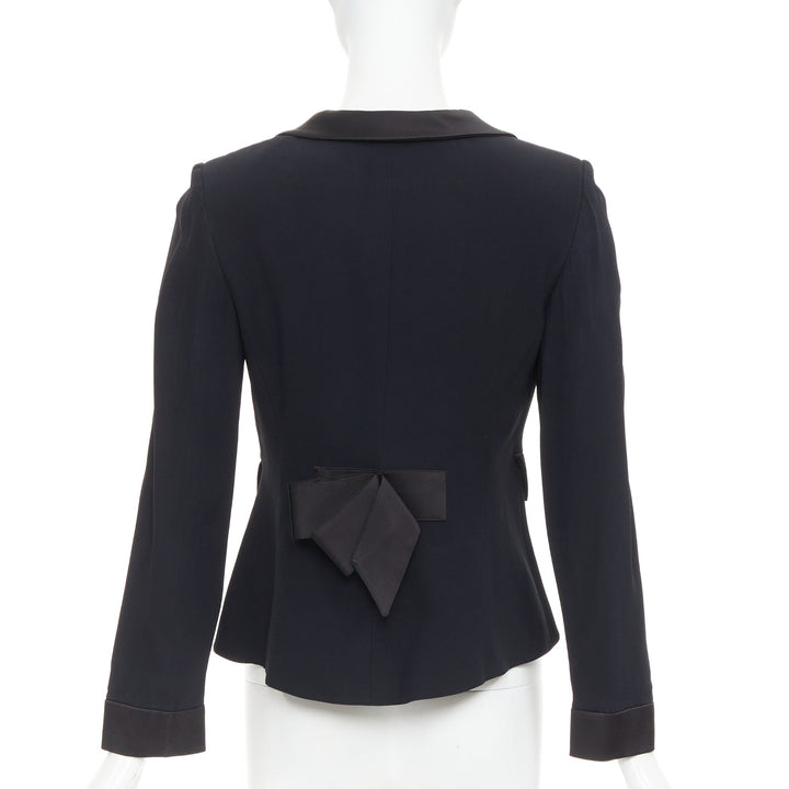 EMPORIO ARMANI black satin peak lapel cropped tuxedo blazer IT40 S