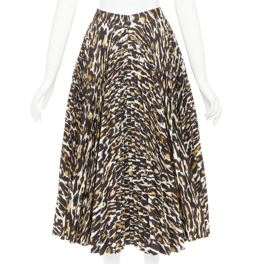 CALVIN KLEIN 205W39NYC Raf Simons brown leopard print pleated skirt US0 XS