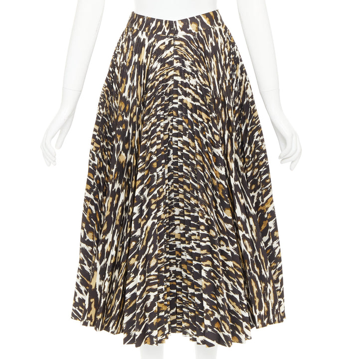 CALVIN KLEIN 205W39NYC Raf Simons brown leopard print pleated skirt US0 XS