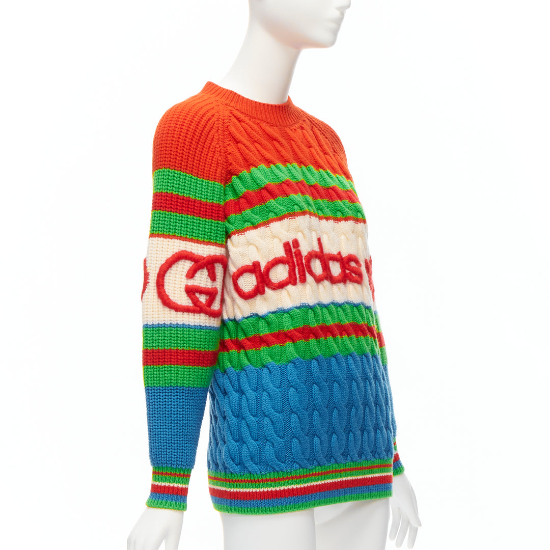 GUCCI ADIDAS 2022 100% wool red green 3D logo embroidery cable sweater XXS