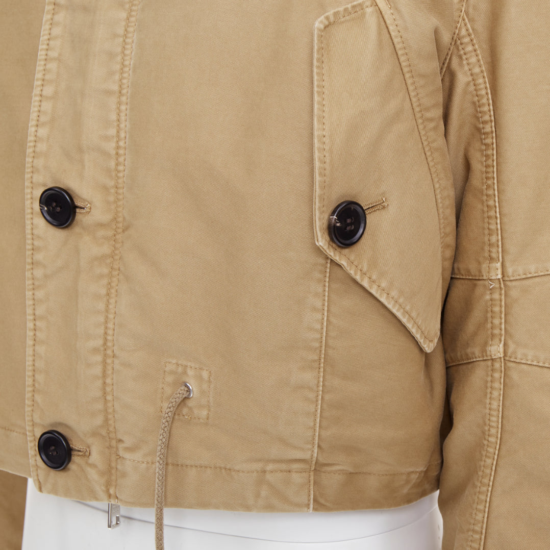 PRADA 2023 Runway shearling trim canvas hooded cropped bomber jacket IT48 M