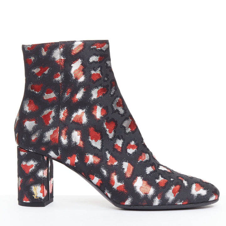 SAINT LAURENT silver red black jacquard YSL gold logo booties EU38