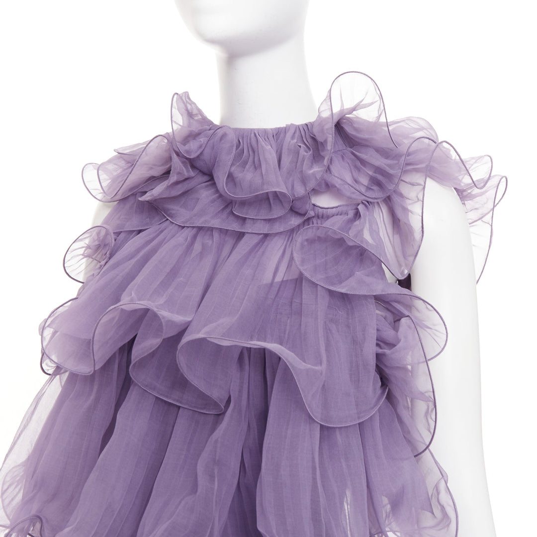 ALBERTA FERRETTI Vintage purple sheer silk tier ruffle evening gown dress IT40 S