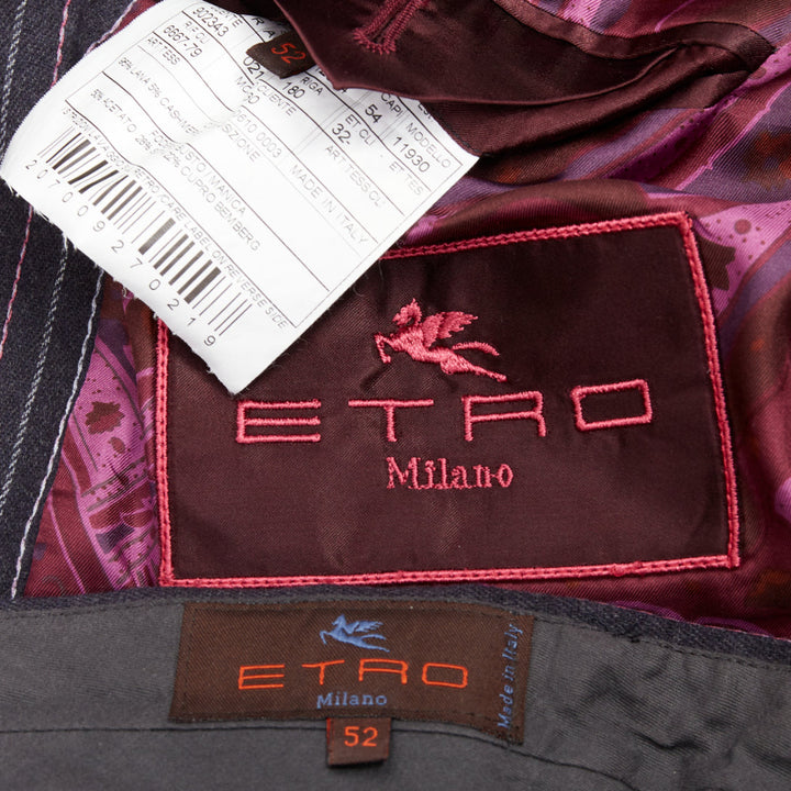 ETRO grey pink pinstripe wool cashmere single breasted blazer pants set IT52 XL