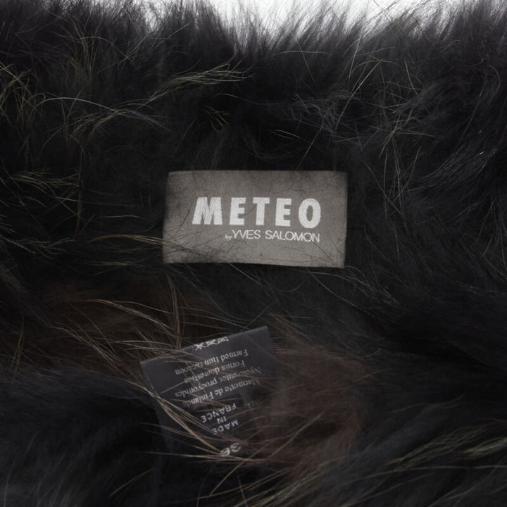 METEO YVES SALOMON black brown green racoon fur vest jacket IT36 XS