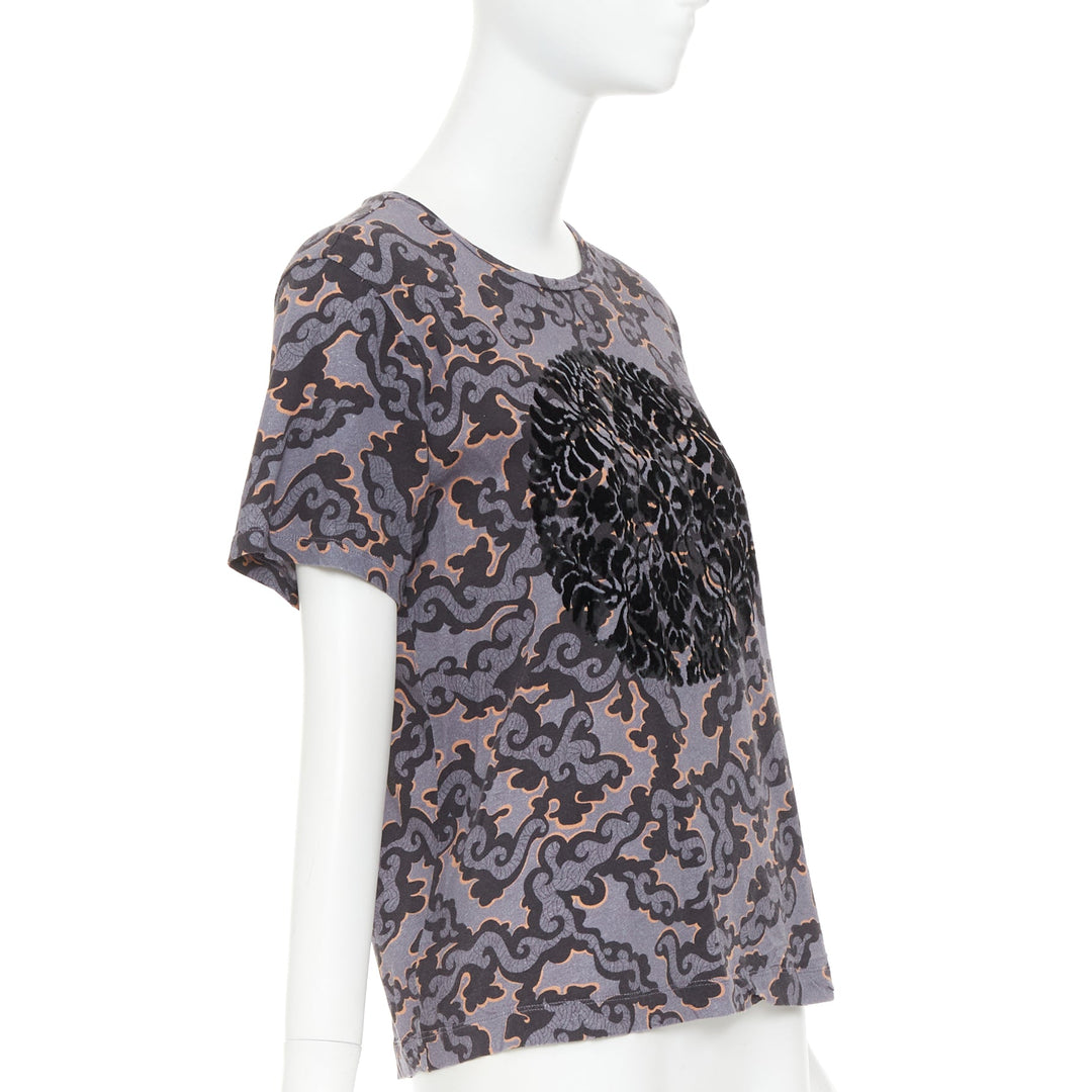 DRIES VAN NOTEN 2013 purple orange oriental cloud print felt applique tshirt S