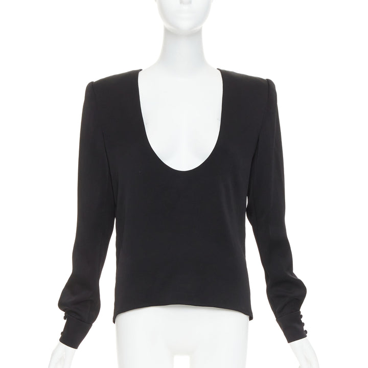 ALEXANDRE VAUTHIER COUTURE black padded shoulder scoop neck long sleeve top