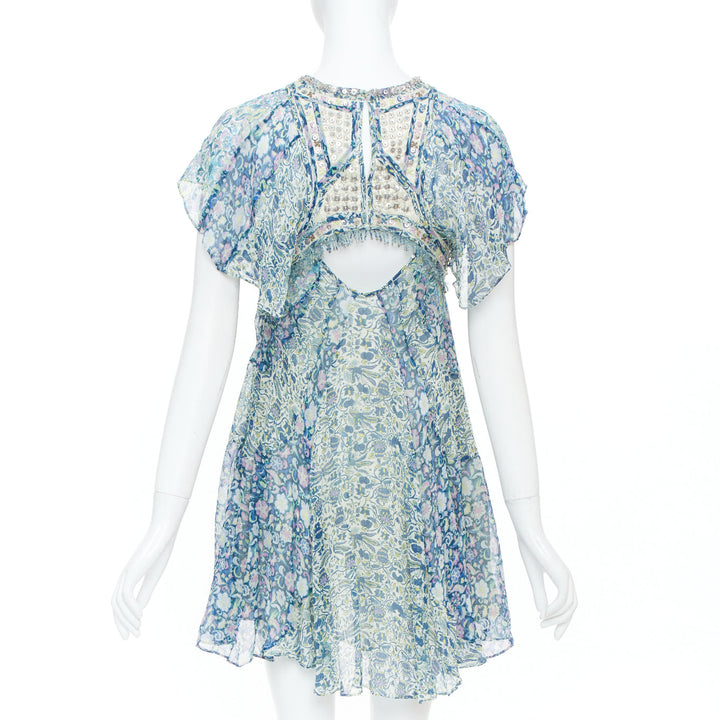 ISABEL MARANT 2023 Runway Odile cutout bead floral print silk dress FR36 S
