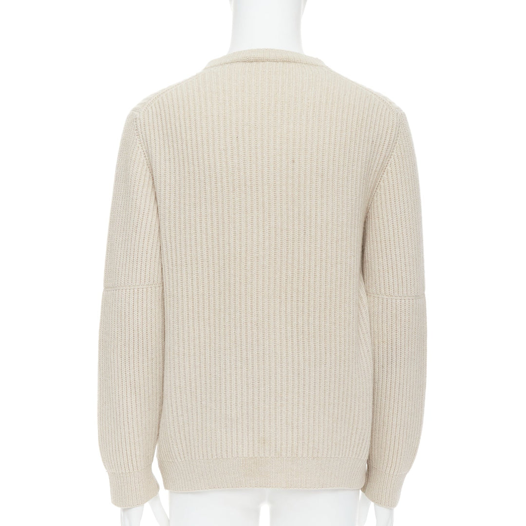 Male mannequin wearing Ermenegildo Zegna Puro Cashmere Beige Cashmere Men Sweater in Size EU48 | Available at JHROP