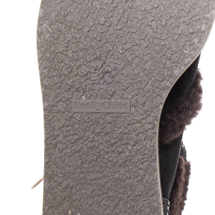 SEE BY CHLOE Eileen brown shearling black suede mountain hiking boots EU37