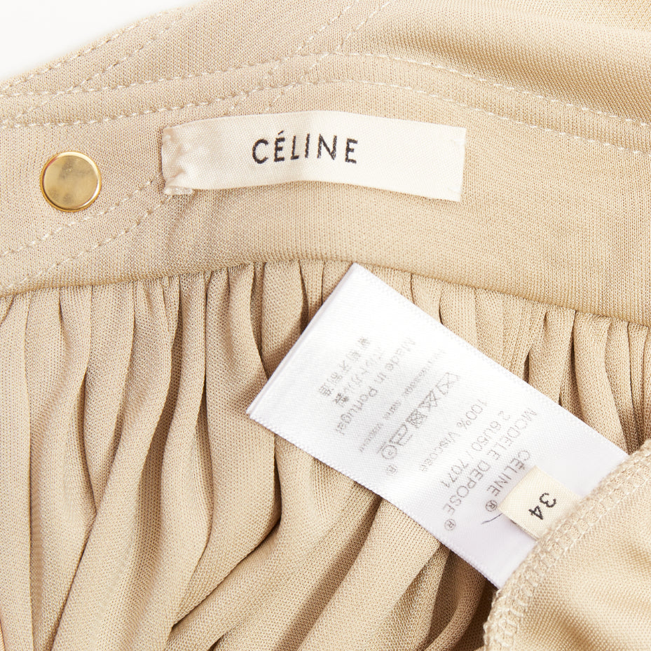 OLD CELINE Phoebe Philo 2016 nude viscose open back tie pleat midi dress FR34 XS