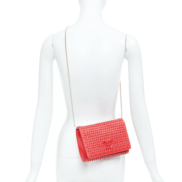 VERSACE Palazzo Medusa red strass crystal stud embellished leather crossbody bag