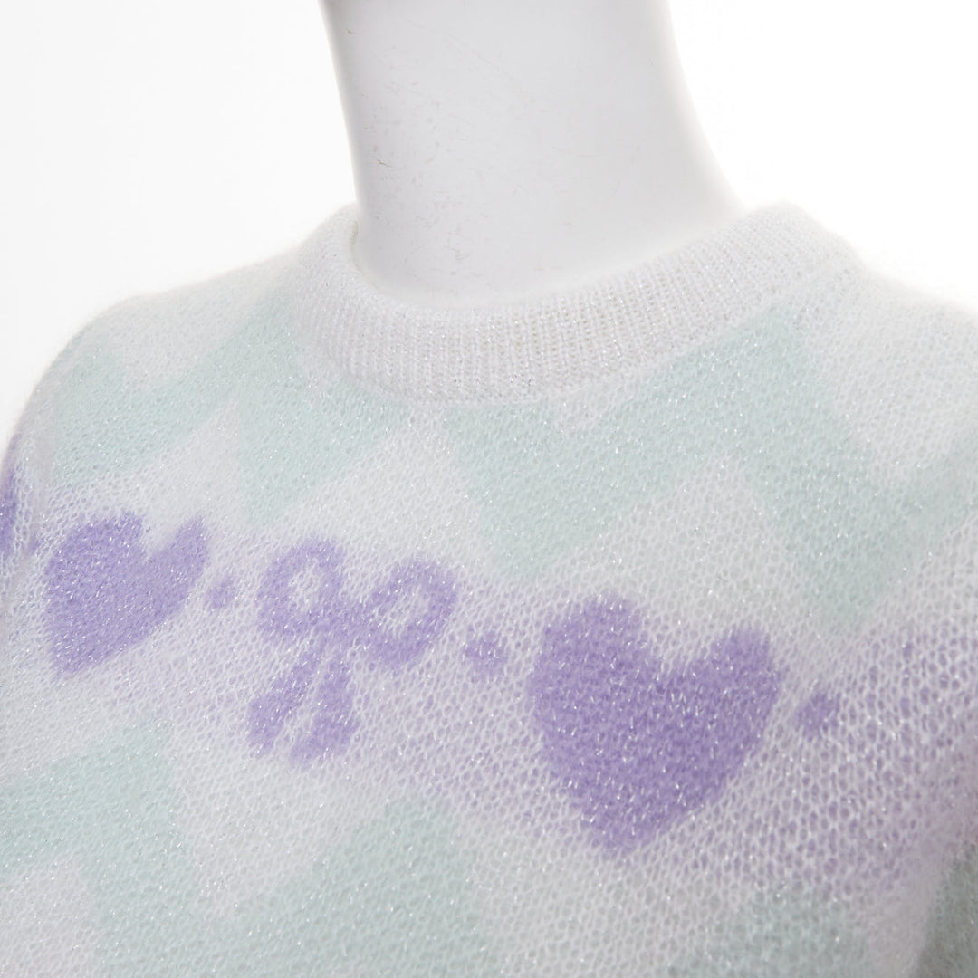 ALESSANDRA RICH Pastel hearts bows jacquard metallic mohair blend top IT38 XS