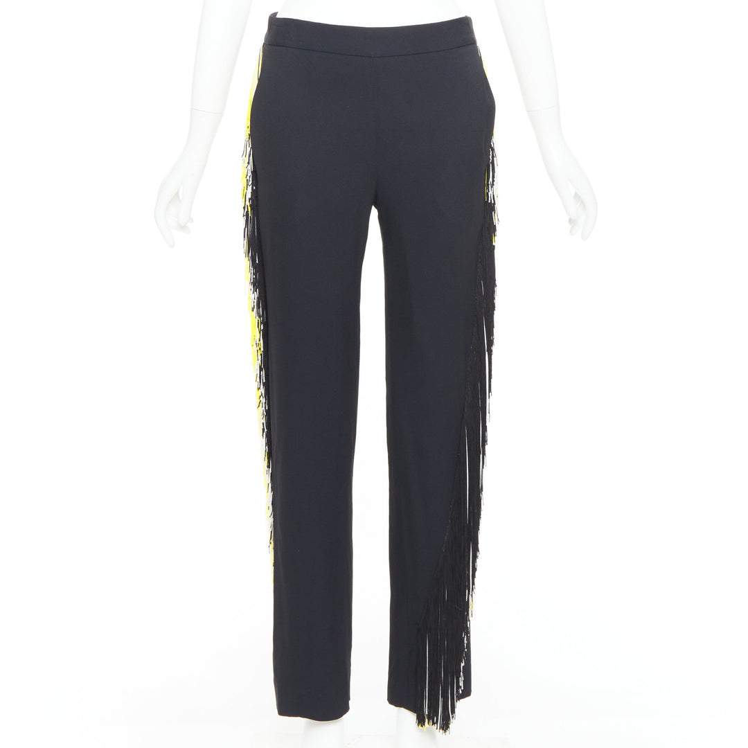 CHRISTOPHER KANE black georgette yellow white fringe trim trouser pants UK8 S