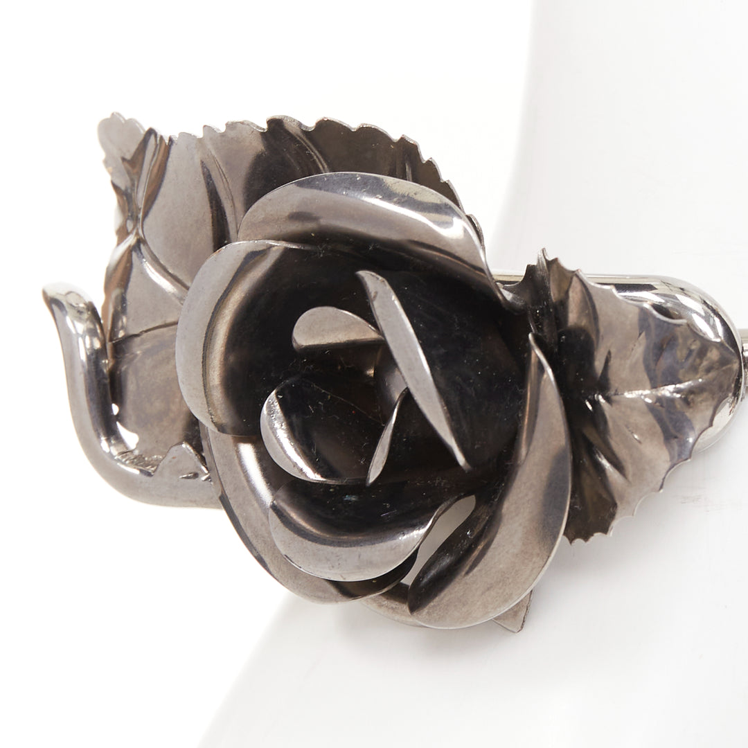 rare PRADA 2016 Rose Bangle gunmetal metal flower petals leaves bracelet bangle