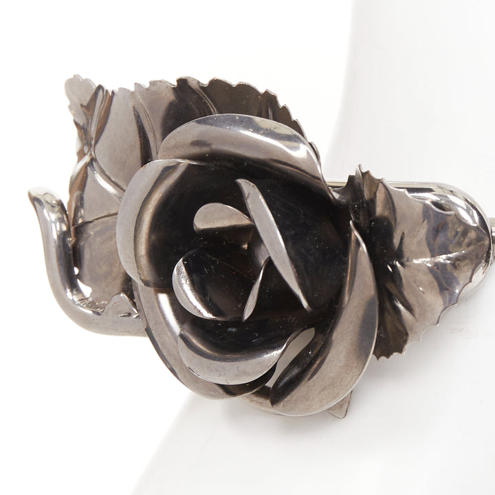 rare PRADA 2016 Rose Bangle gunmetal metal flower petals leaves bracelet bangle